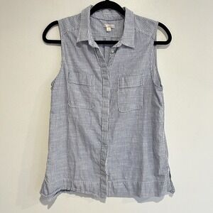 Gap 100% Cotton Sleeveless coastal summer Shirt Blue White Striped Small Coastal